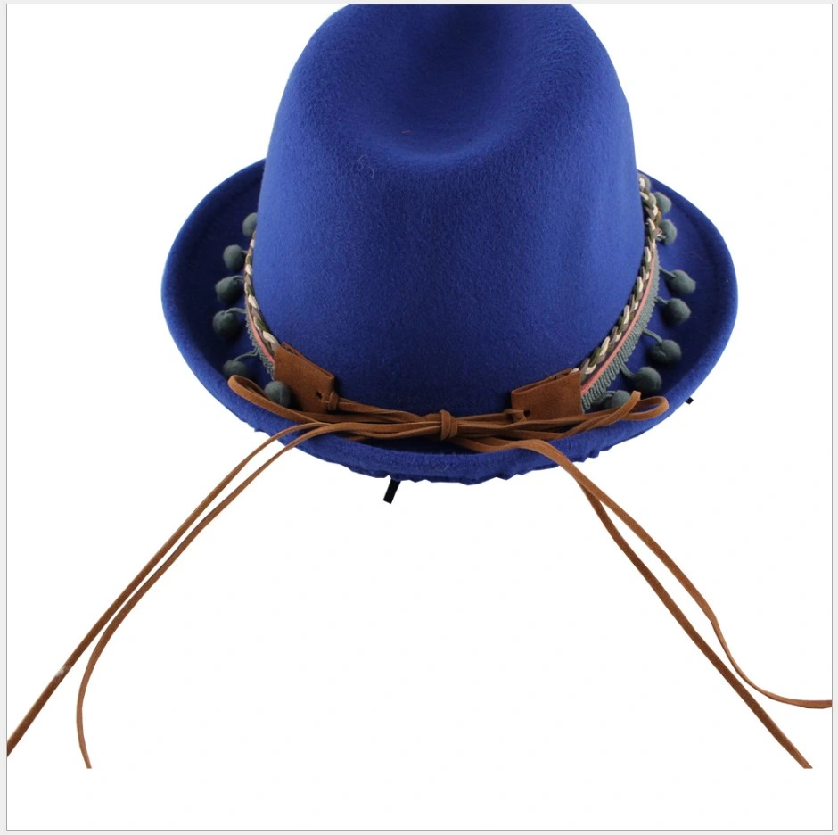 Hip Hop Woolen Jazz Hat Wool Ball Curled Brim Hat New Bell Shaped Felt Hat