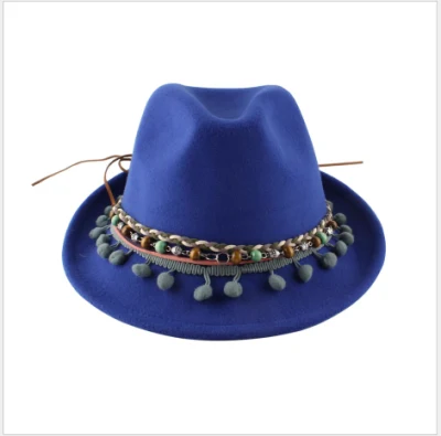 Hip Hop Woolen Jazz Hat Wool Ball Curled Brim Hat New Bell Shaped Felt Hat
